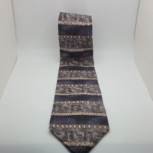 Evan Picone Black and Beige Striped Pattern Tie